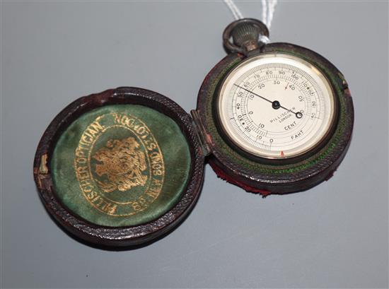 A George V cased silver pocket barometer, Albert Thomas Oliver, London, 1922, outer case 45mm.